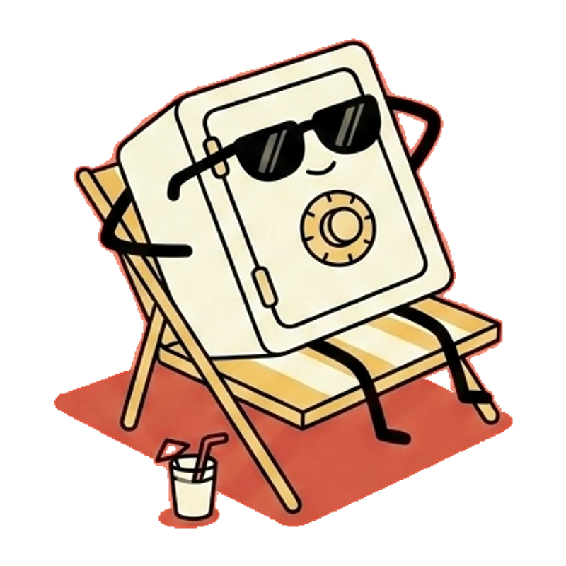 A safe sunbathing in a deckchair.