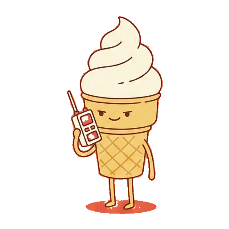 The ice cream cone holding a walkie-talkie.