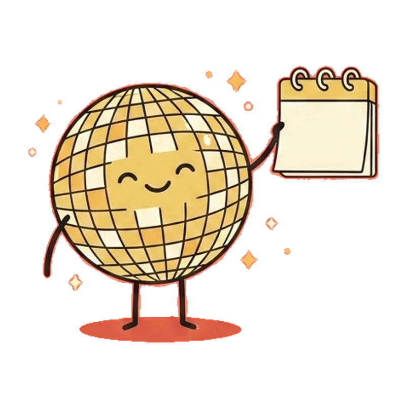 A disco ball holding a calendar.