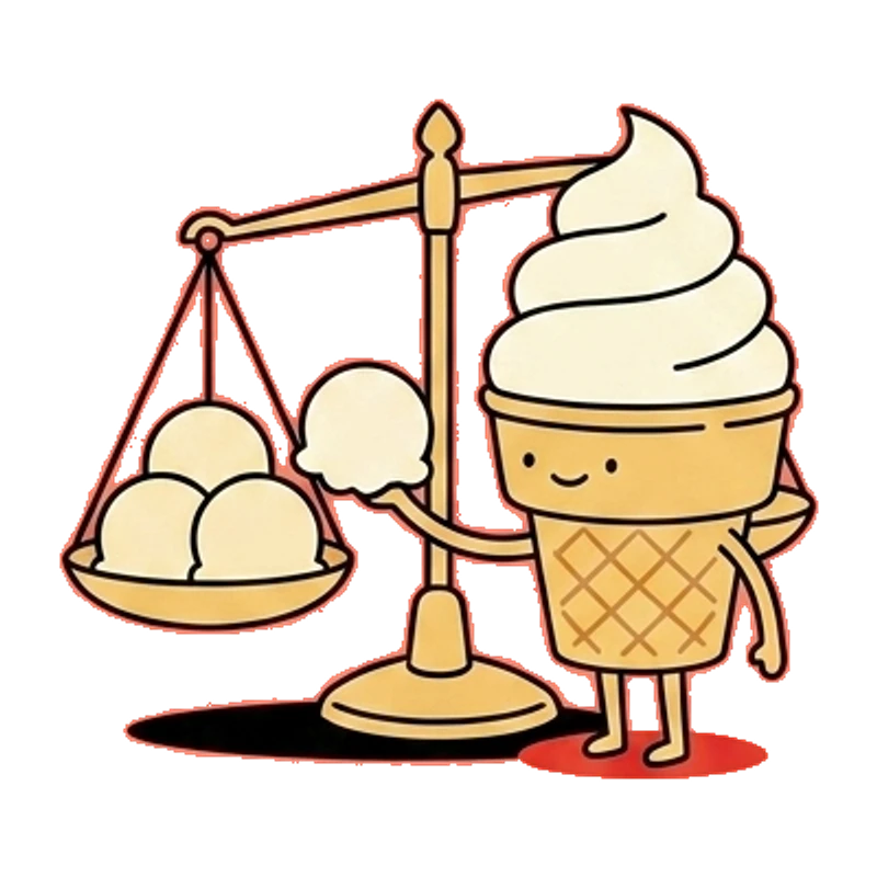 A set of scales weighing scoops of ice cream, one scoop per use.